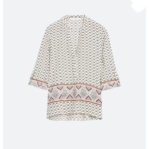 Fun 2 Fun Geometric Print Blouse - Black, White, Red